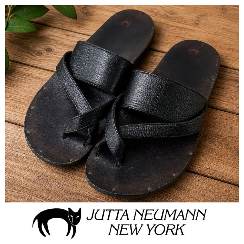 Jutta Neumann New York Aruba Sandals Sz 11 Black Leather Toe Ring Handmade USA